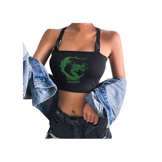Darringls Tank Top para Mujer,Camiseta Sexy Crop Imprimir Top Mujer Chaleco Halter