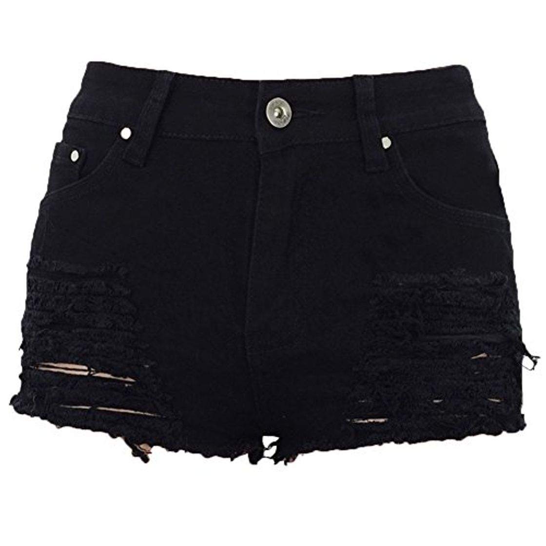 Moda Anyu Skinny Shorts para Mujeres Color Puro Personalidad Rotos Corto Vaqueros Negro M