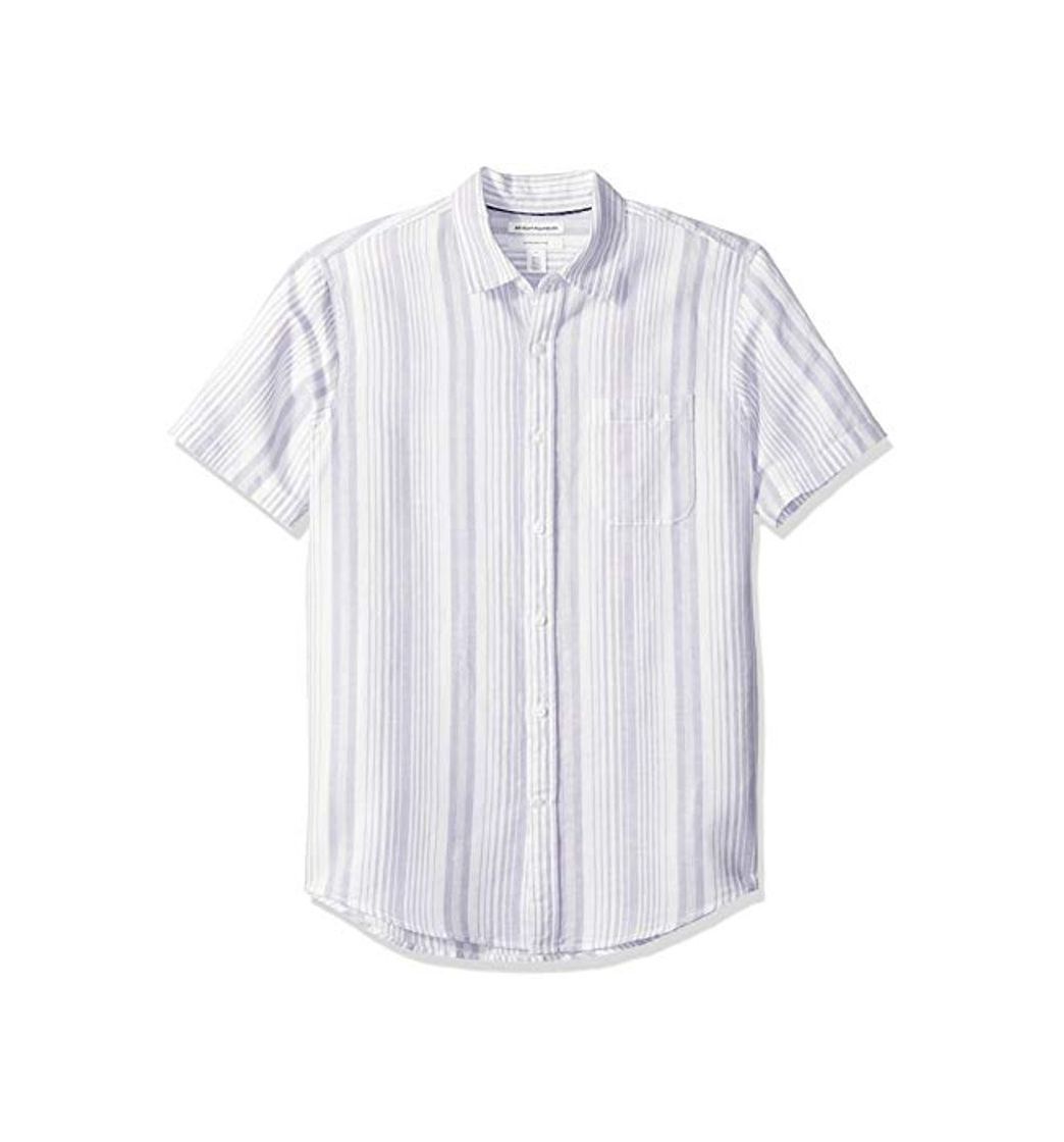 Social Amazon Essentials - Camisa de lino a rayas, de manga corta y