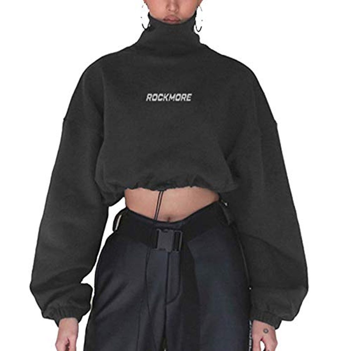 Fashion Sudadera de Mujer Cuello Alto Crop Top para Invierno Manga Larga con