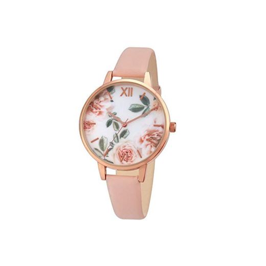 WZFCSAEAE Rose Gold Case Lady Watch para Niñas Relojes Rose Flower Dial