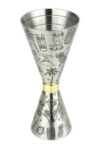 Dosador tiki tattoo com anel dourado inox 25ml x 50ml