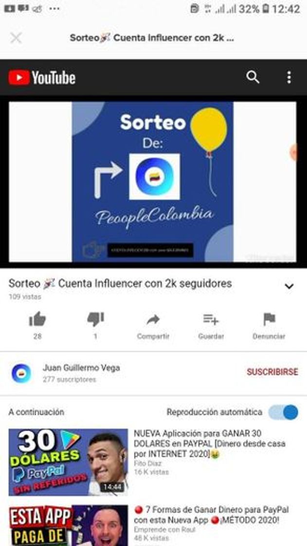 Moda Youtube Sortea Cuenta Peoople con más 2k seguidores.