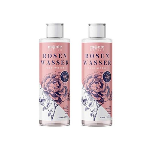 MonteNativo Agua de Rosas Natural 2x200ml - Hidrolato de Rosas 100% Puro