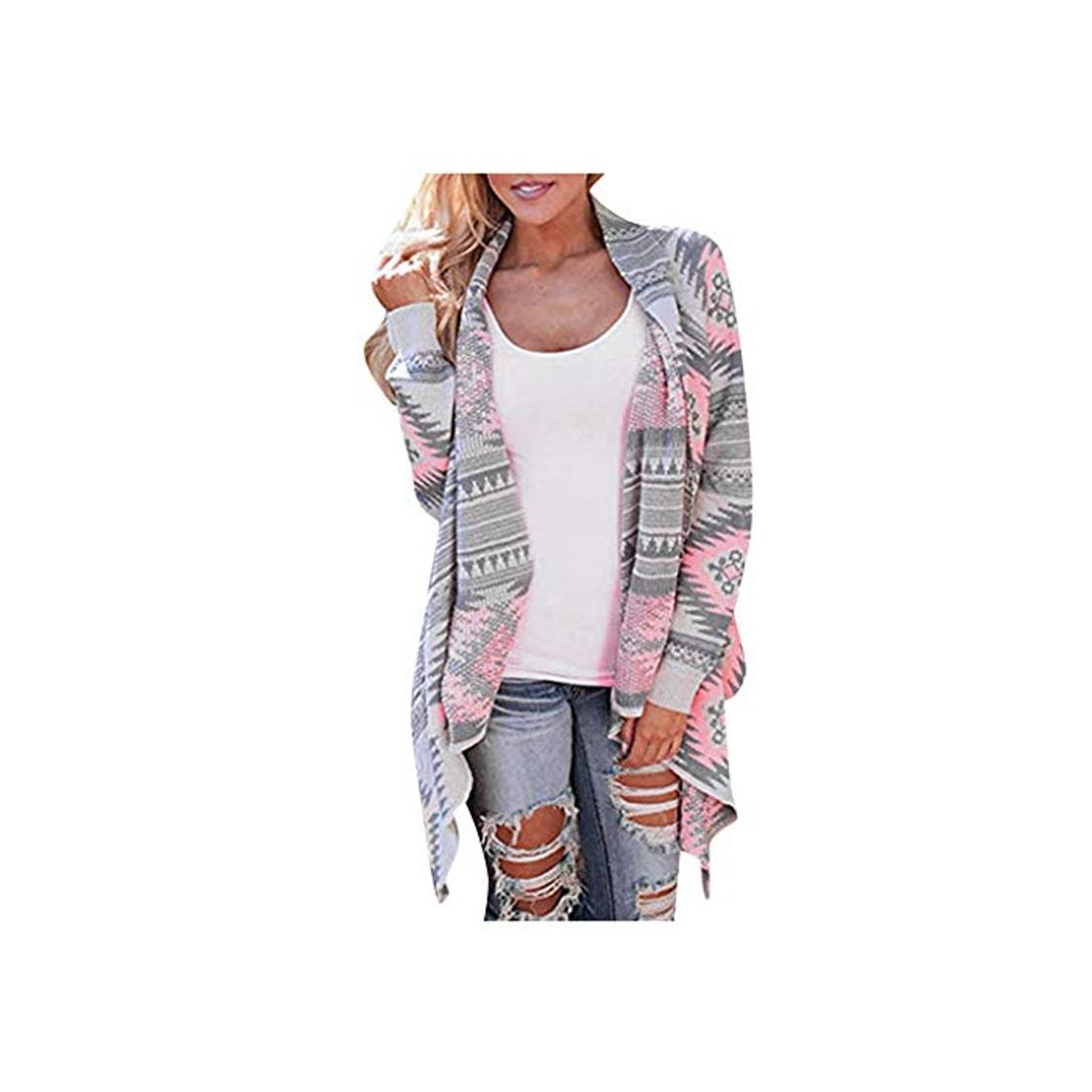 Producto Chaqueta Cárdigan Impresión Suelto Chaquetas de Punto Ropa Mujer Rebeca Casual Sudadera Moda Outwear Tops vpass