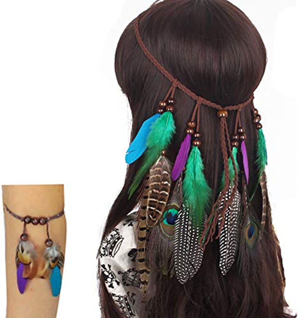 Producto Fodattm - Juego de 2 diademas de plumas de pavo real bohemias