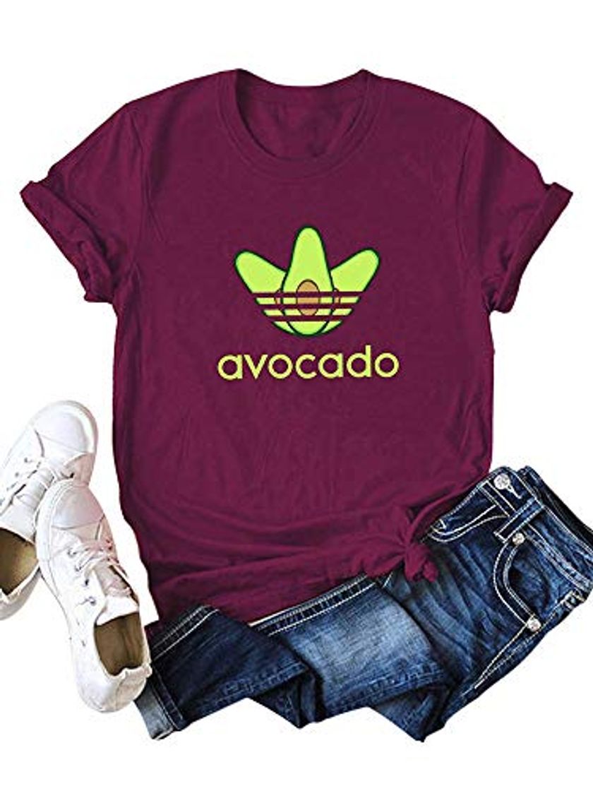 Social Camiseta de Verano para Mujer Cute Aguacate Impreso Manga Corta Tops Blusa Casual Señoras Camisetas de Algodón