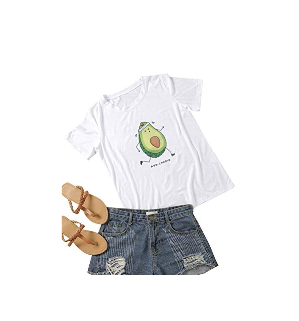 Social Dresswel Camiseta Mujer Manga Corta Impresión gráfica de Aguacate Lindo Blusa Camisa Cuello Redondo Básica Camiseta Suelto Verano Tops
