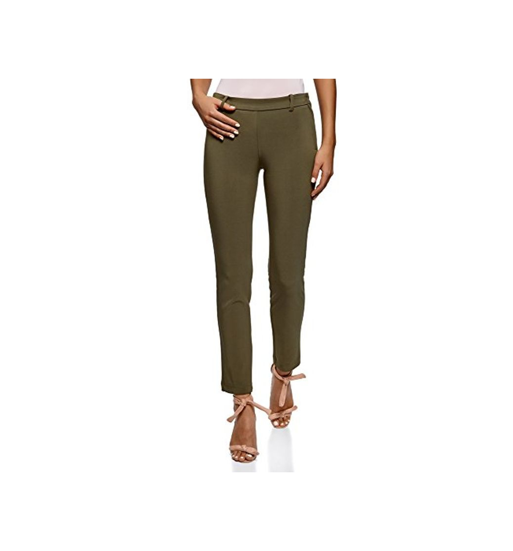 Moda oodji Ultra Mujer Pantalones Ajustados con Cintura Elástica, Verde, ES 40