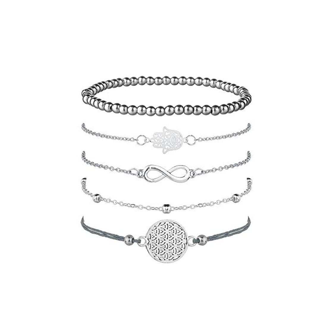 Social Juego de 5 pulseras de plata para mujer