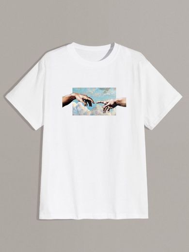 Camiseta de hombre con cuello redondo y gráfica con mano