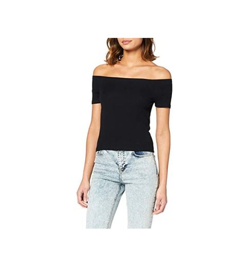 Urban Classics Ladies Off Shoulder Rib tee Camiseta, Negro