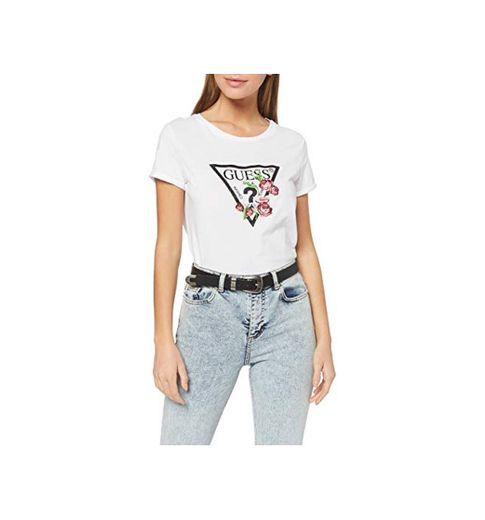 Guess SS Cn Foliage tee Camiseta de Tirantes, Blanco