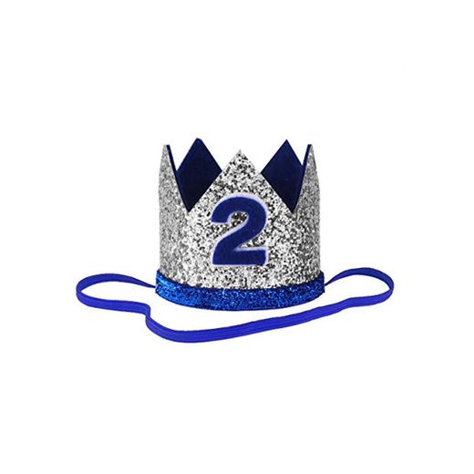 IEFIEL 1 Años 2 Años Diadema Cumpleaños Dorado Niños Niñas Bebés Recien Nacidos Corona Infantil Lentejuelas Brillante Gorro Príncipe Princesa Plateado&Azul 2 One_Size