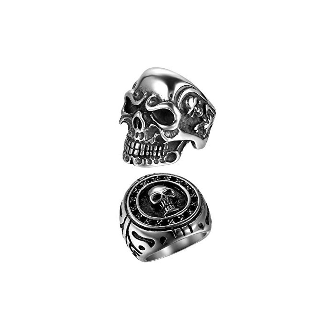 Products OIDEA 2PCS Anillo Acero Inoxidable para Hombre Mujer Anillo Cráneo Biker Chulo