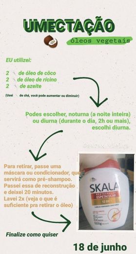 Dica de umectação e pre shampoo 