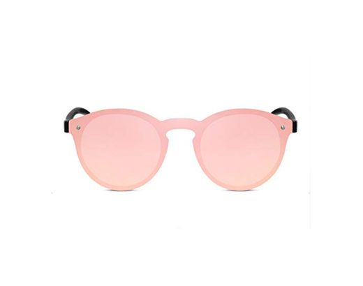 Cheapass Gafas de Sol Redondas Montura Rosa Espejada y Lentes de Una Pieza Mujer Protección UV400