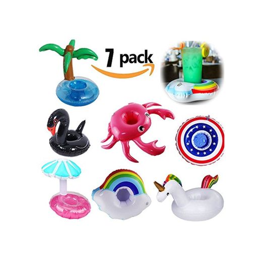 Yojoloin 7PCS Inflable Pool Float Drink Cup Holder, Posavasos inflables para la