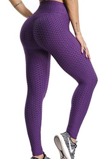 FITTOO Mallas Pantalones Deportivos Leggings Mujer Yoga Alta Cintura Gran Elásticos Fitness Morado L