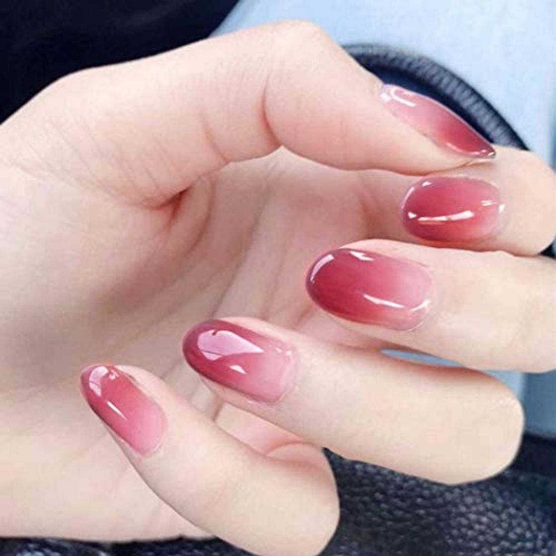 Producto Sethexy Lustroso Uñas postizas Elegante Rosa profundo Degradado Oval Estilo Ins Cobertura total Acrílico 24 piezas Corto Puntas de uñas falsas para Mujeres y Muchachas