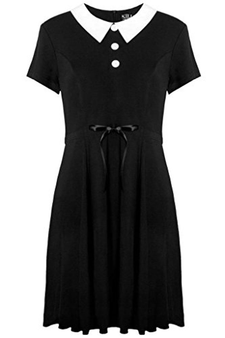 Social Kill Star vestido de mujer manga corta – Doll Dress Negro negro L