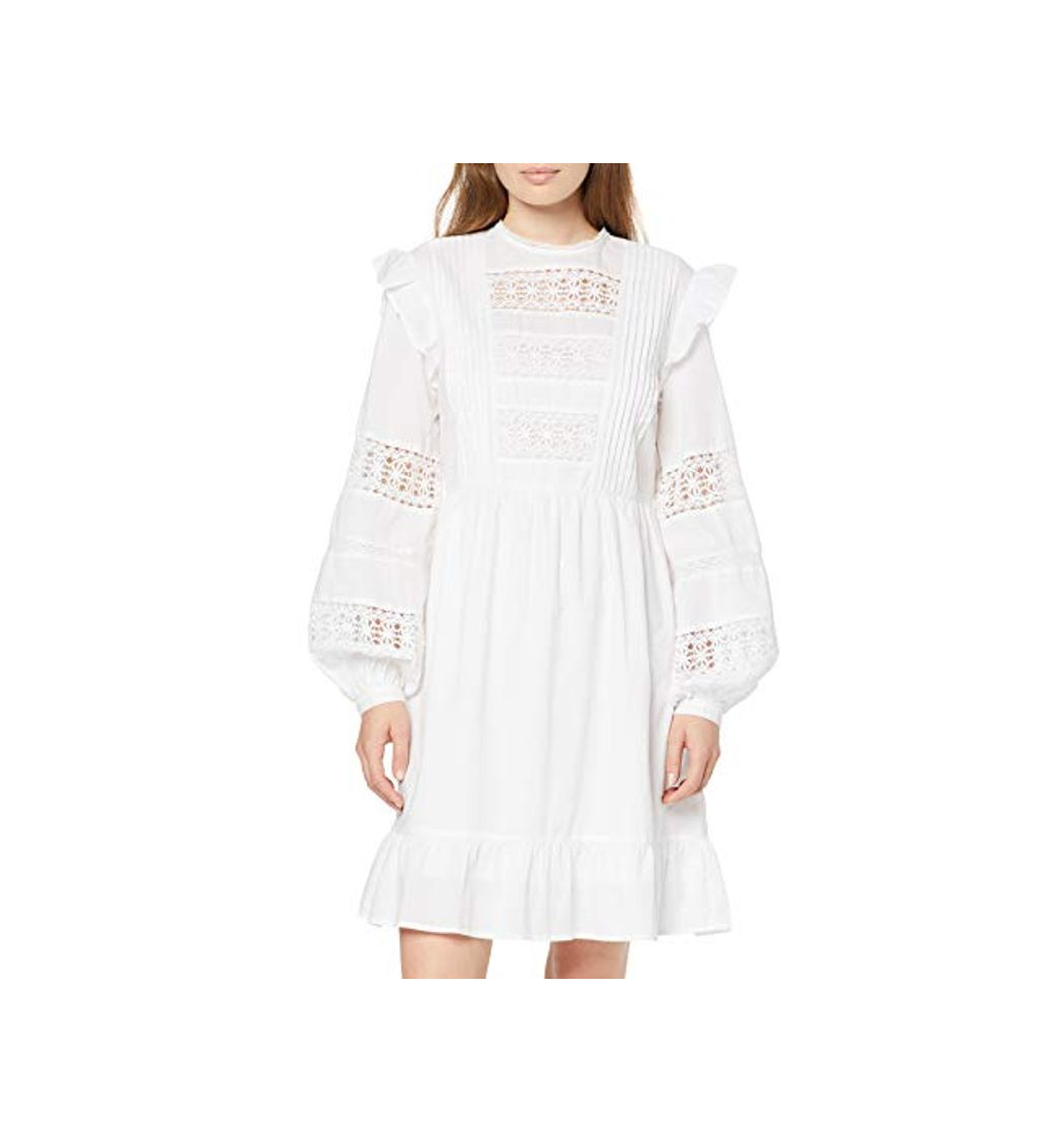 Social Marca Amazon - find. Vestido con Vuelo Corto de Encaje Mujer, Blanco