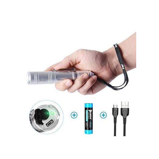 WUBEN Linterna LED Recargable 1200 Lumens Alta Potencia Pequeña Impermeable Linterna de Mano Linternas Antorcha 5 Modos con Batería para Ciclismo Camping Montañismo