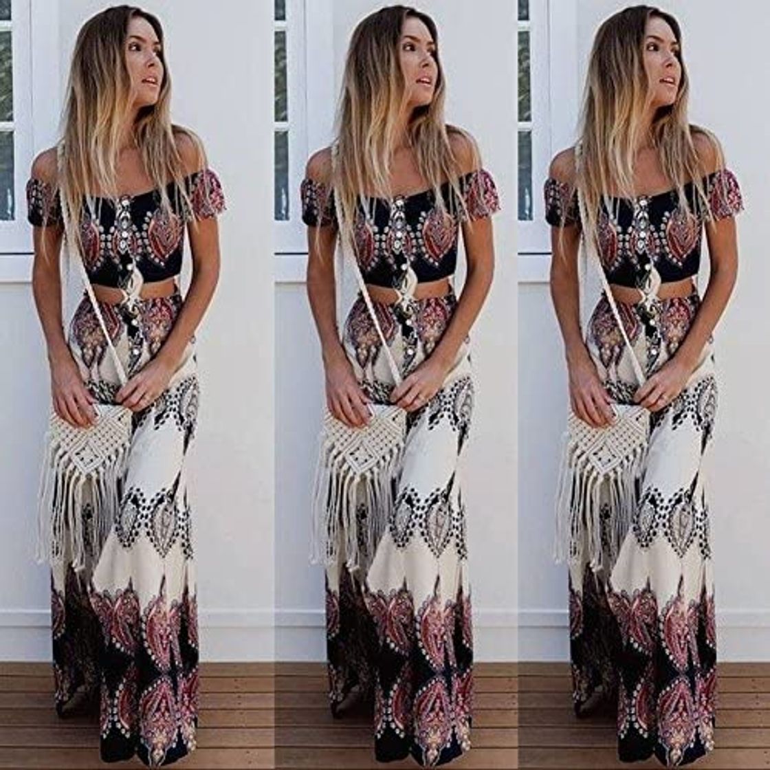 Fashion Vestido Boho Verano Mujer Conjunto de Falda para