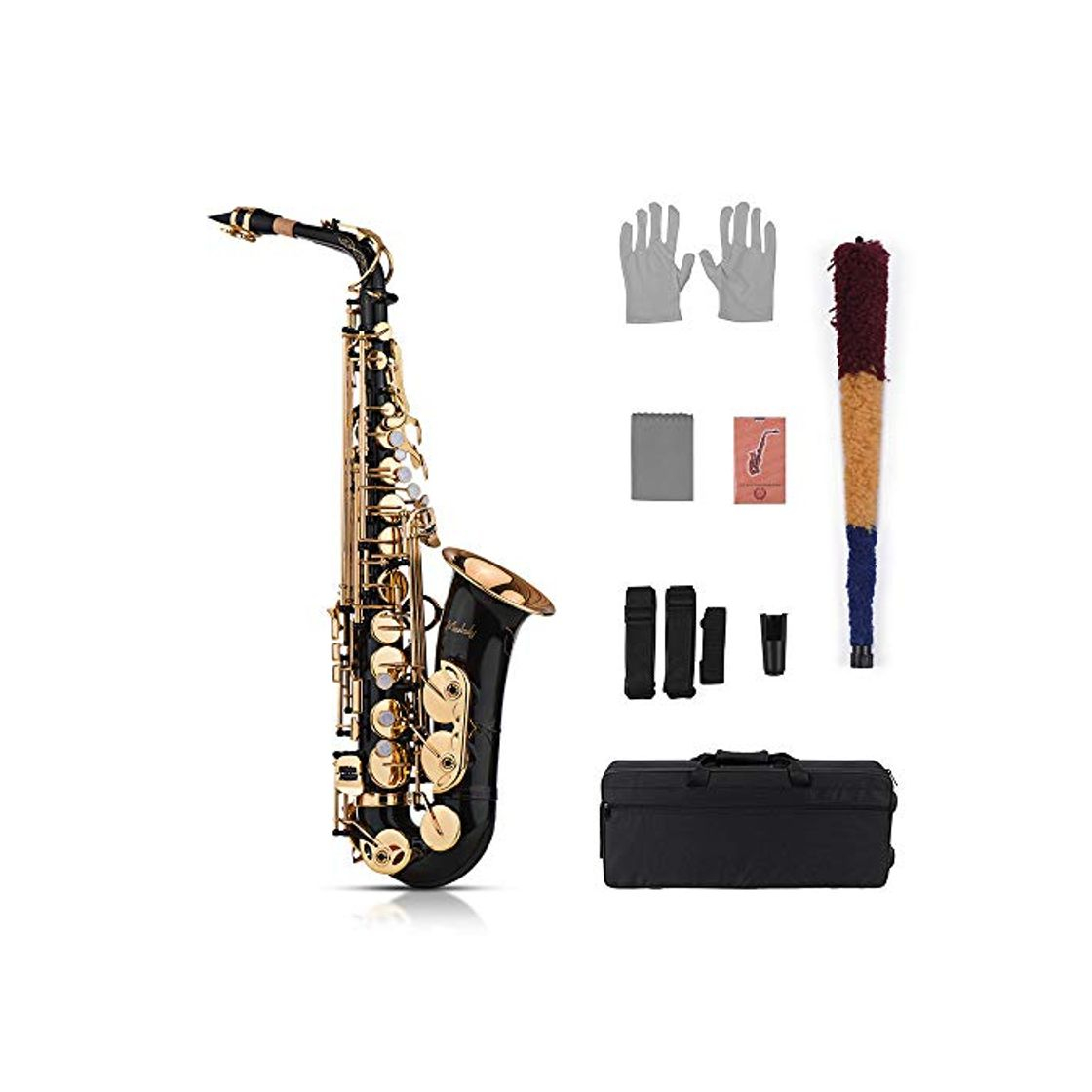 Social Muslady Eb Alto Saxofón Latón Oro 82Z Tipo de Instrumento de Viento de Madera con Estuche Acolchado Guantes Paño de Limpieza Cepillo Cintas de Saxofón Cañas