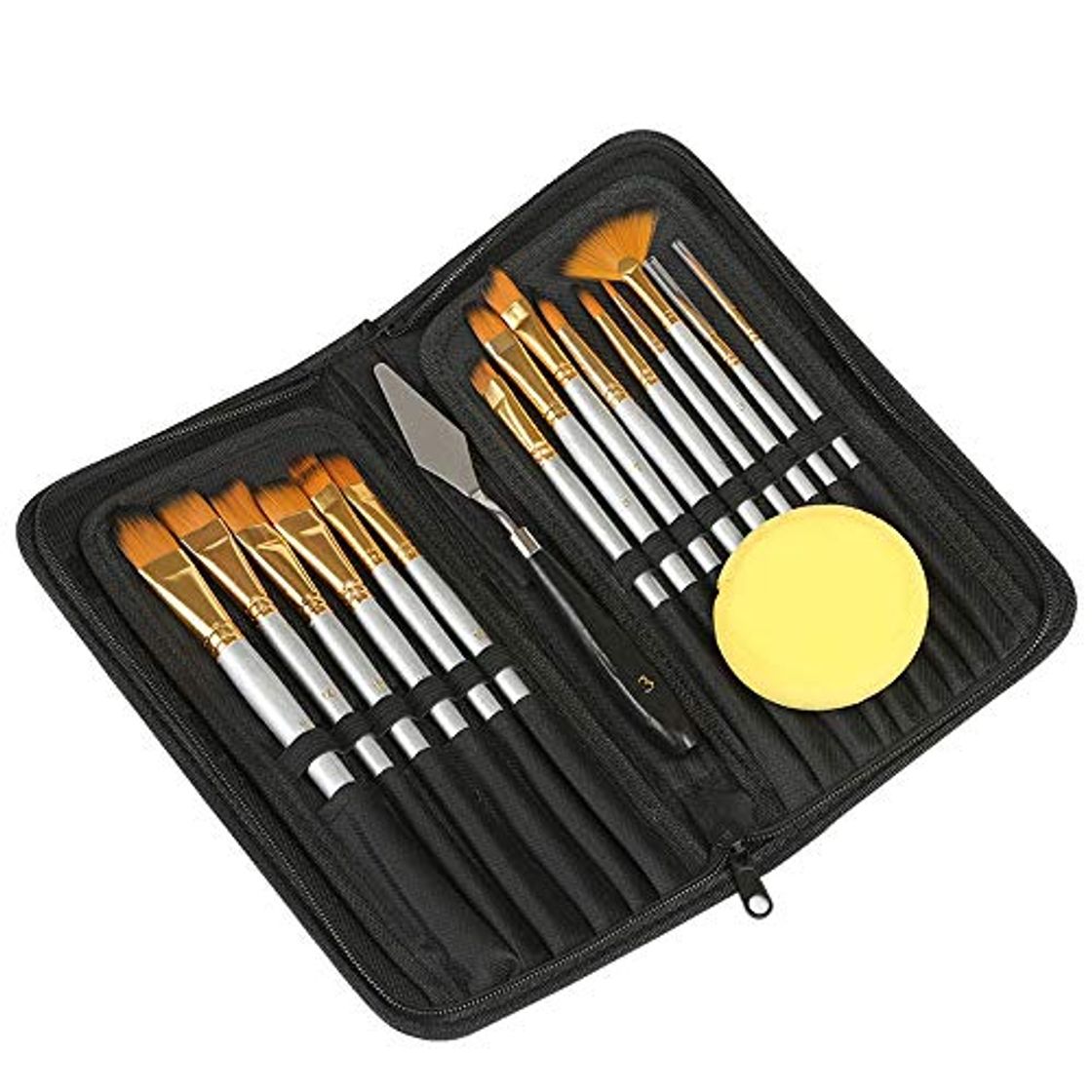 Social Kesote - Juego de 15 pinceles de pinceles con estuche y esponja