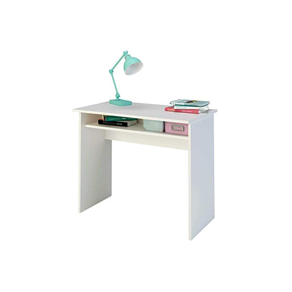 Social Escritorio de melamina de 90 cm de ancho con balda fija, Samblo Sora