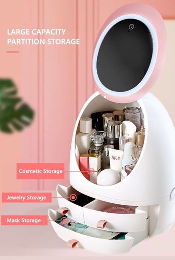 Syfinee Cosmetic Storage Box Skin Care Products Organzier for Makeup with Mirror LED Lights Makeup Mirror Vanity Mirror with Storage Box LED Illuminated Cosmetic Mirror Lighted Makeup Mirror