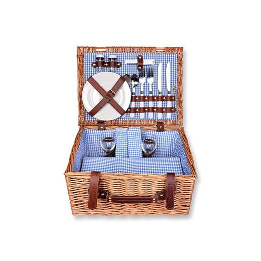 Schramm® Cesta de picnic 40x30x20cm rectangular de madera de sauce para 2 personas