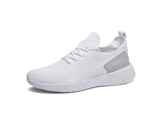 Pyjacos Zapatillas de Deporte Respirable Sneakers Zapatillas Running para Unisex Blanco