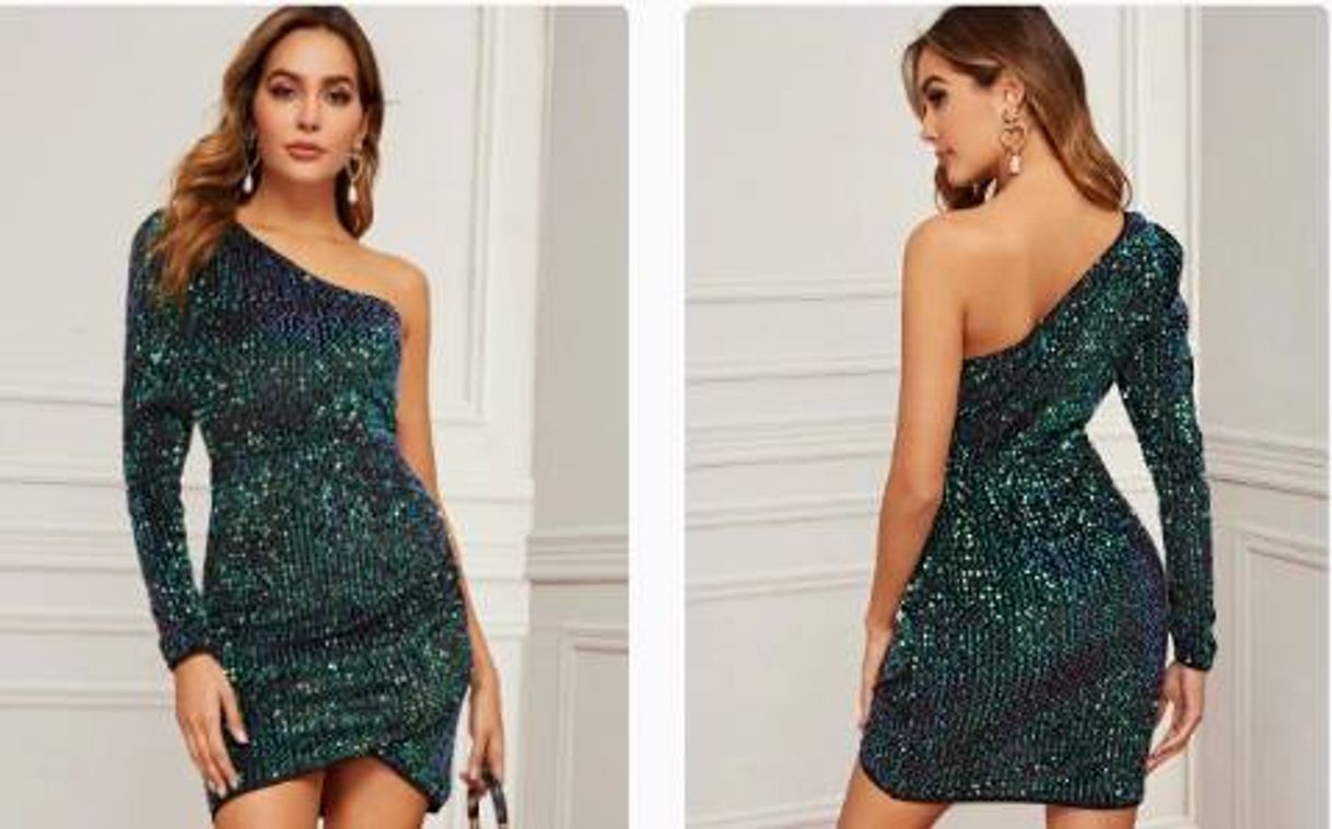 Social One Shoulder Asymmetrical Hem Sequin Bodycon Dress 