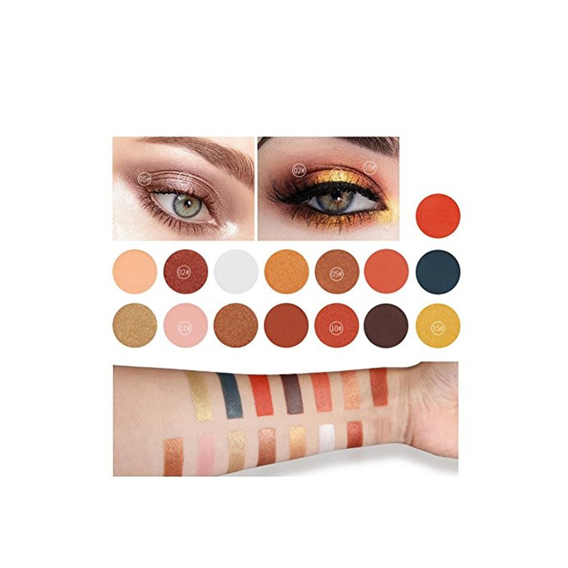 Social Qibest 15 Colores Sombras de Ojos Paletas de Sombras para Ojos de Maquillaje Profesional Paletas de Colores Mate y Metálico para Fiesta y Diario