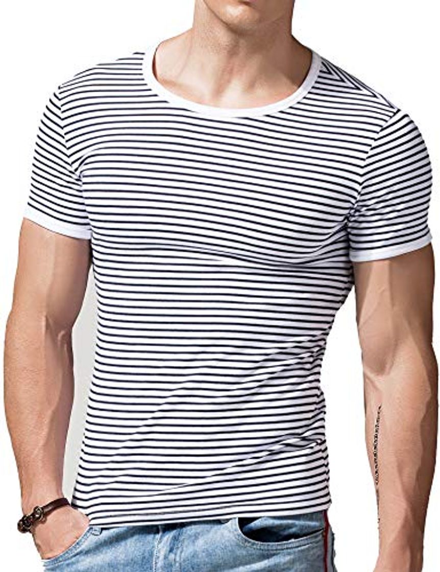 Moda Camisetas Rayas Hombres Niño Striped T Shirt Manga Corta Algodón Camiseta Casual Top & Tees