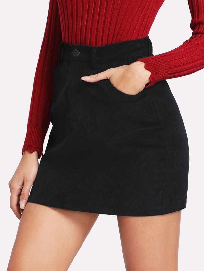 Fashion SHEIN Zip Up Pockets Front Corduroy Skirt