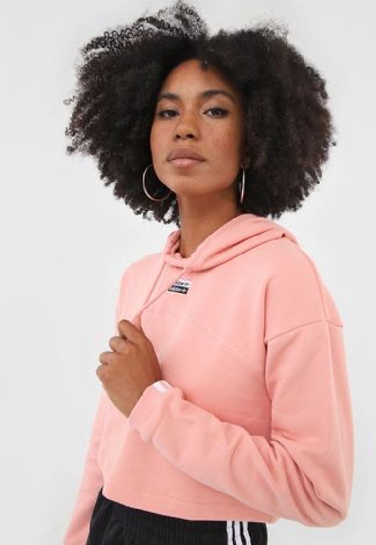 Fashion Moletom Cropped Fechado adidas Originals Hoody Rosa - Dafiti