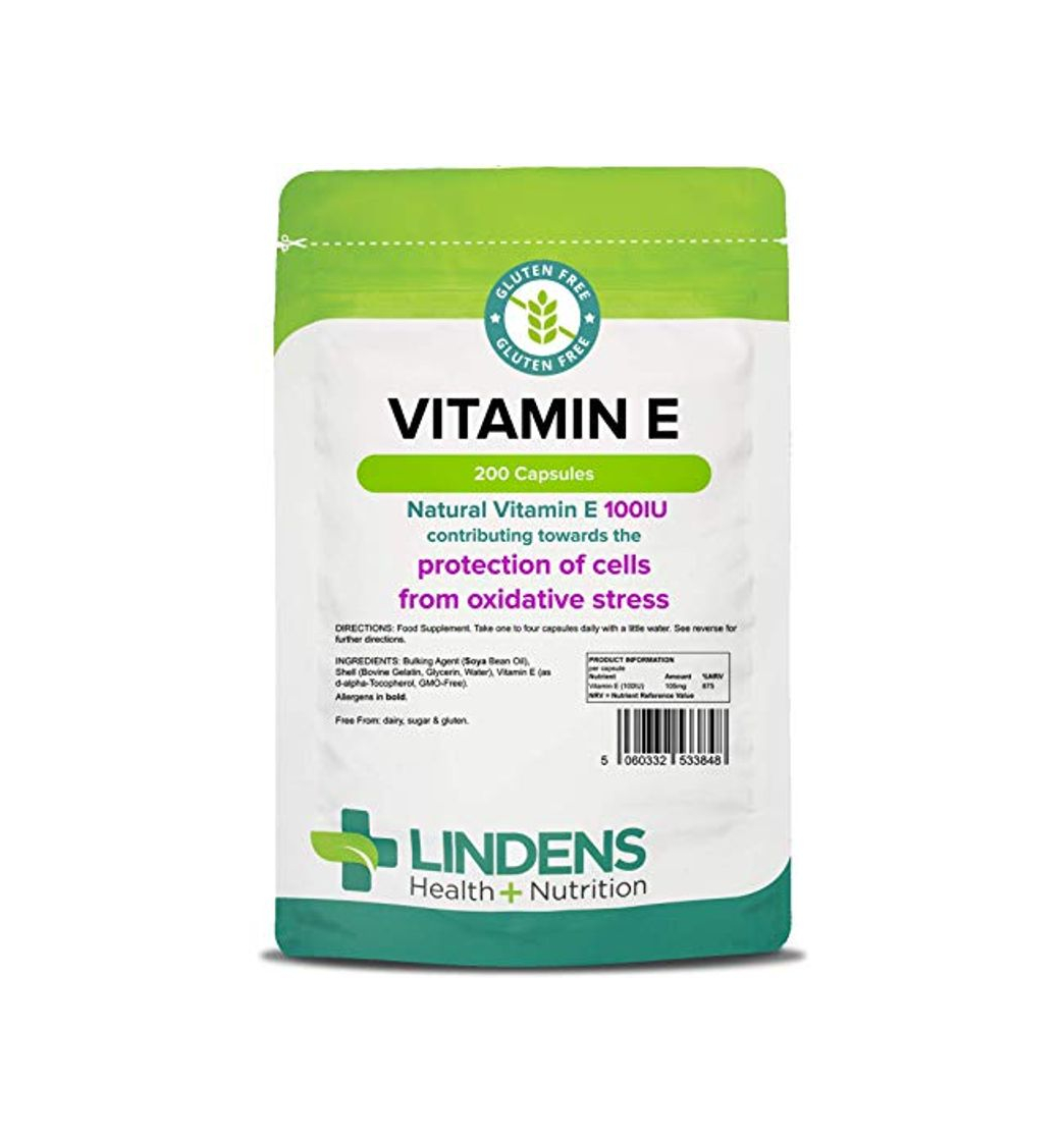 Producto Lindens Vitamina E 100IU Cápsulas Pack 200 Potente Antioxidante que Contribuye hacia el Protección de Cells para Estrés Oxidativo