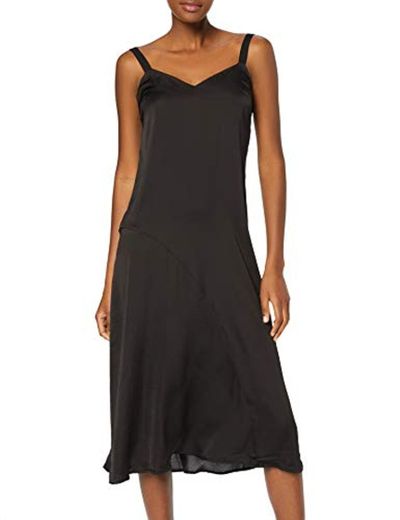 Marca Amazon - find. Vestido Midi de Satén Mujer, Negro