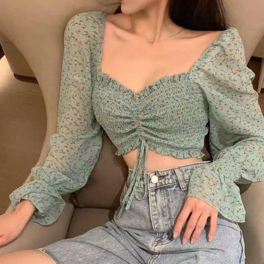 Blouse sweet flare sleeve casual lace
