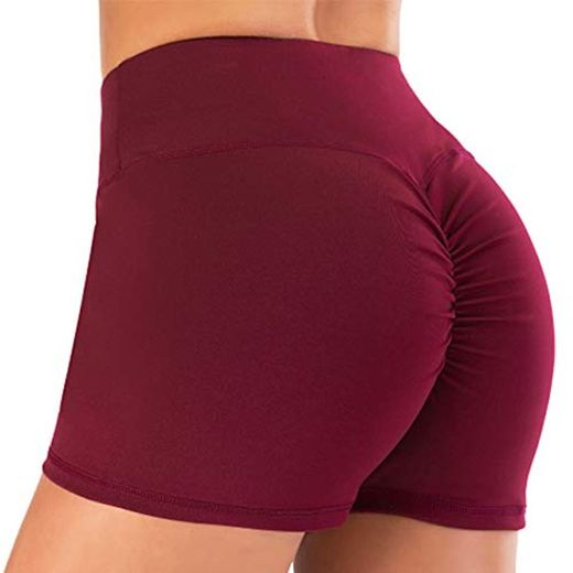 STARBILD Shorts Pantalones Deportes Cortos de Fitness Mallas para Mujer Elástico de Alta Cintura para Correr Gimnasio Gym Aeon Red S