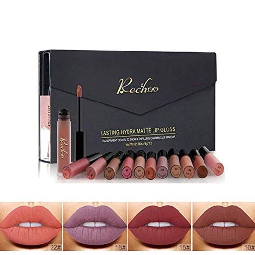 Rechoo 12 Pcs Barra de Labios Mate/Superstay Matte Pintalabios Maquillaje de Belleza