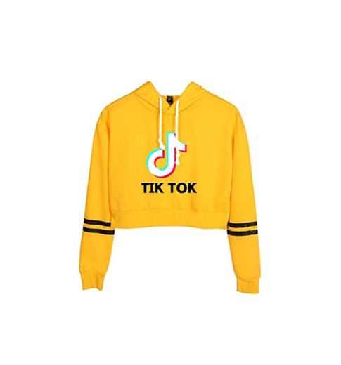 TIK Tok Sudadera con Capucha Corta Estampada de Letras Crop Top Manga