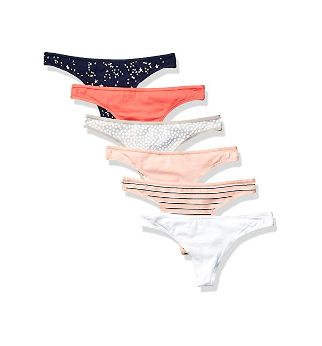 Social Amazon Essentials 6-Pack Cotton Thong Underwear Novelty, Stars & Dots, US XXL