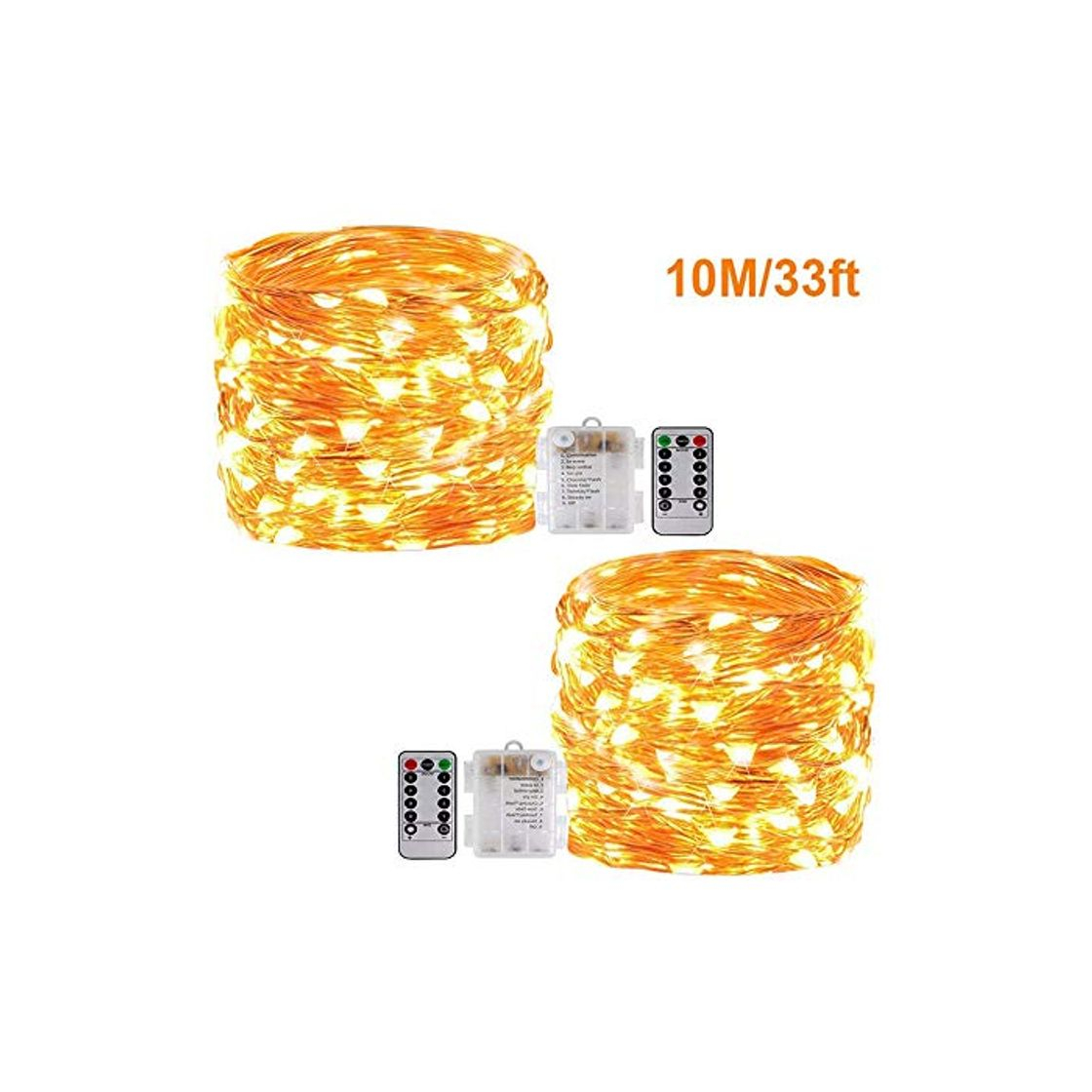 Social Fairy String Lights con Control Remoto, [2Pack 33Ft] Vikdio Waterproof 100 Leds