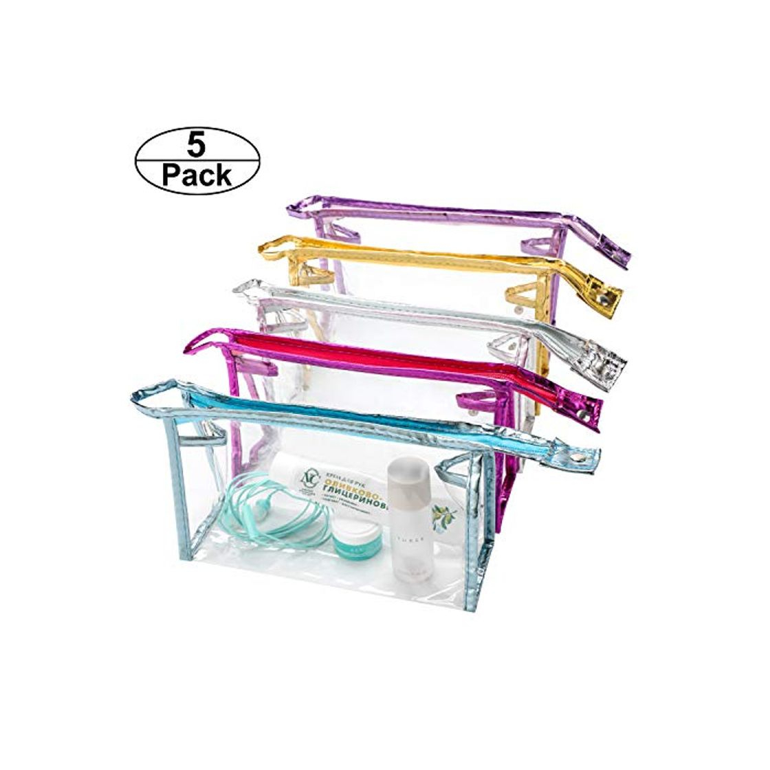 Social Qkurt 5 Paquetes de Neceser Transparente Impermeable con Cremallera, Bolsa de Maquillaje