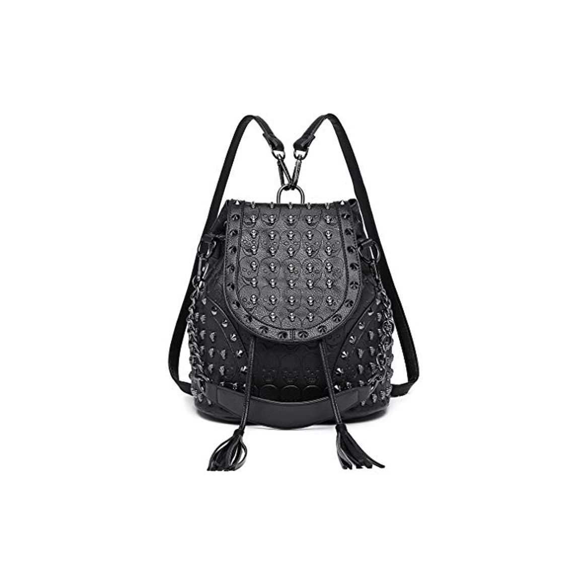 Social Miss Lulu Mochila de Moda Bolsos para Mujer Correa para el Hombro con Cadena Cráneos en Relieve con Tachuelas de Cuero de Imitación