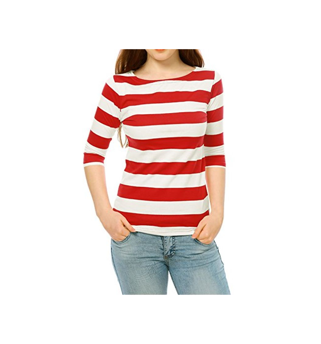 Products Allegra K Blusa De Rayas para Mujeres Mangas del Codo Cuello de Barco Día De San Patricio Rojo S